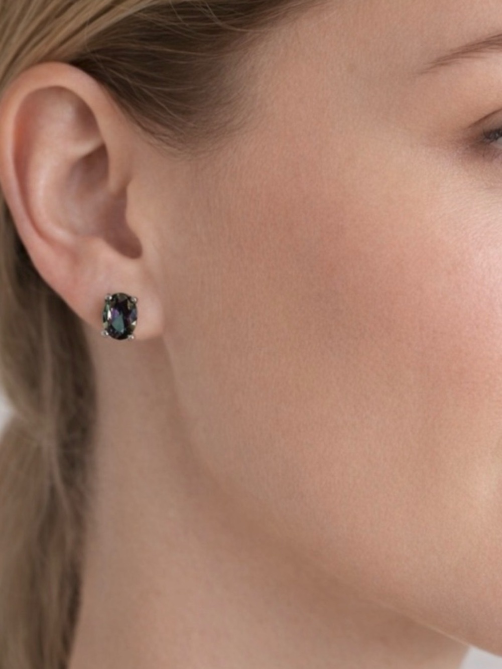 Mystic Topaz and 925 Sterling Silver Oval Stud Earrings (NEW)